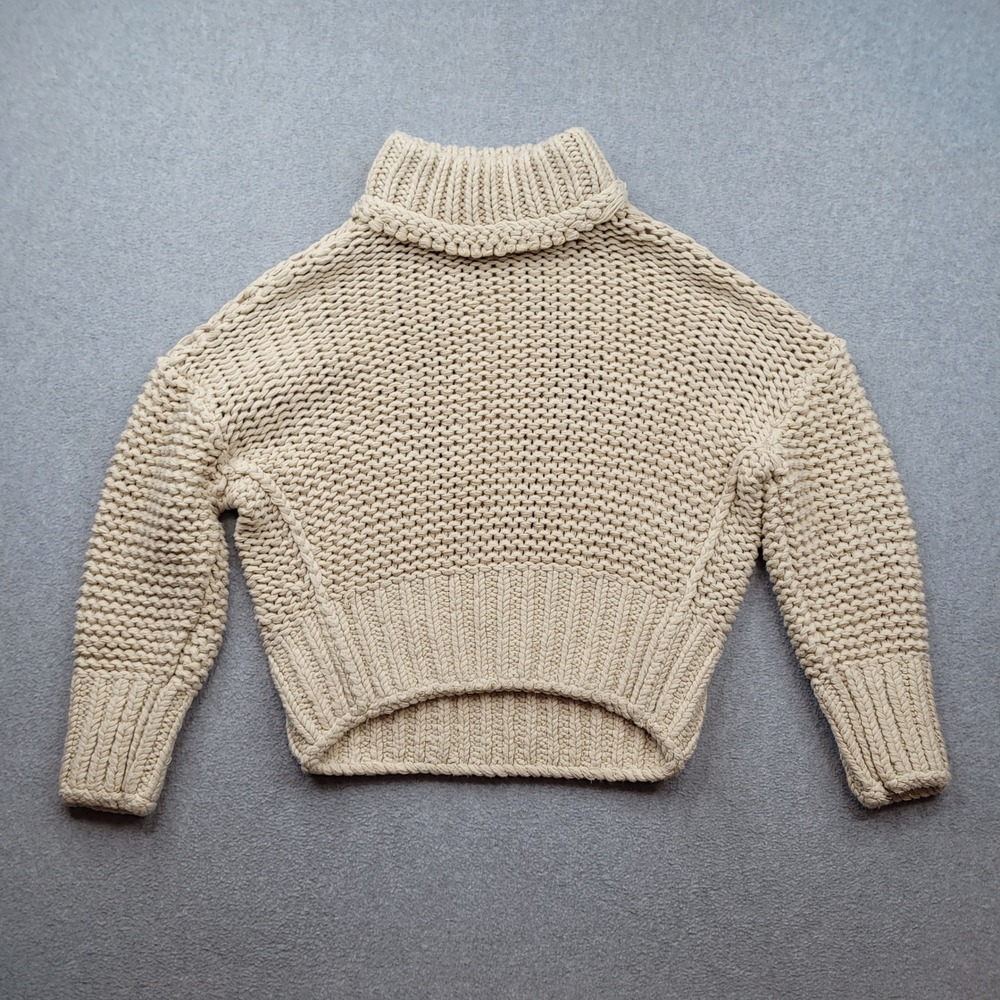 Free People Chunky Knit Sweater Womens XS Beige My Only Sunshine Turtleneck
